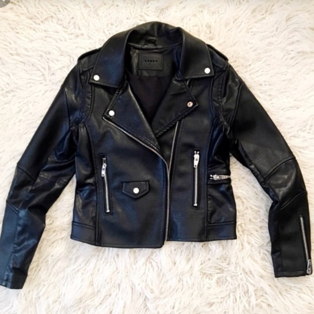 Black leather jacket faux